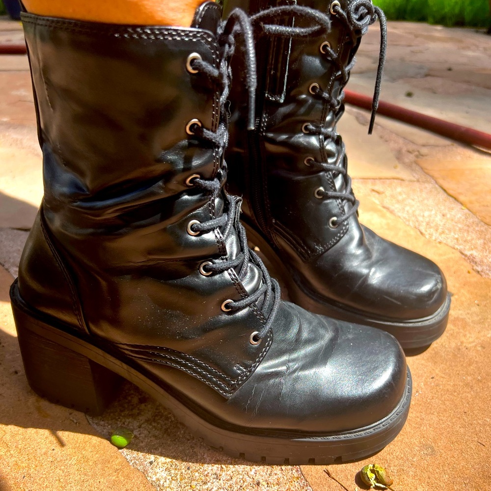 Vintage ▶️ Mudd ◀️ Y2K Platform Black Combat Boots